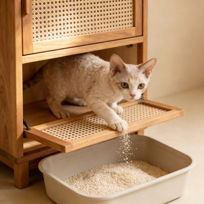 🛒 Wood Rattan Cat Litter Hideaway Transform The Litter Box Into A Beautiful Part Of Your Home