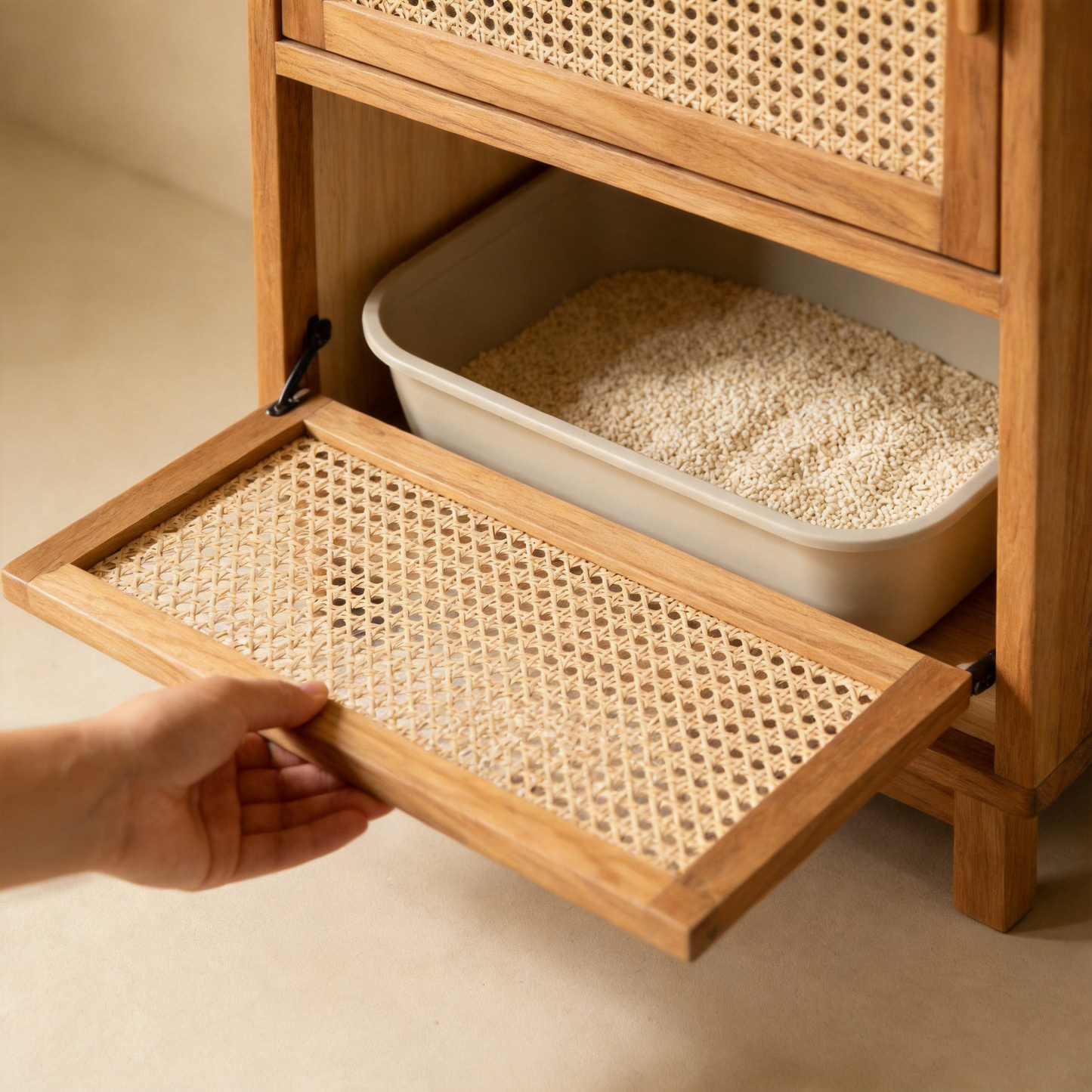 🛒 Wood Rattan Cat Litter Hideaway Transform The Litter Box Into A Beautiful Part Of Your Home