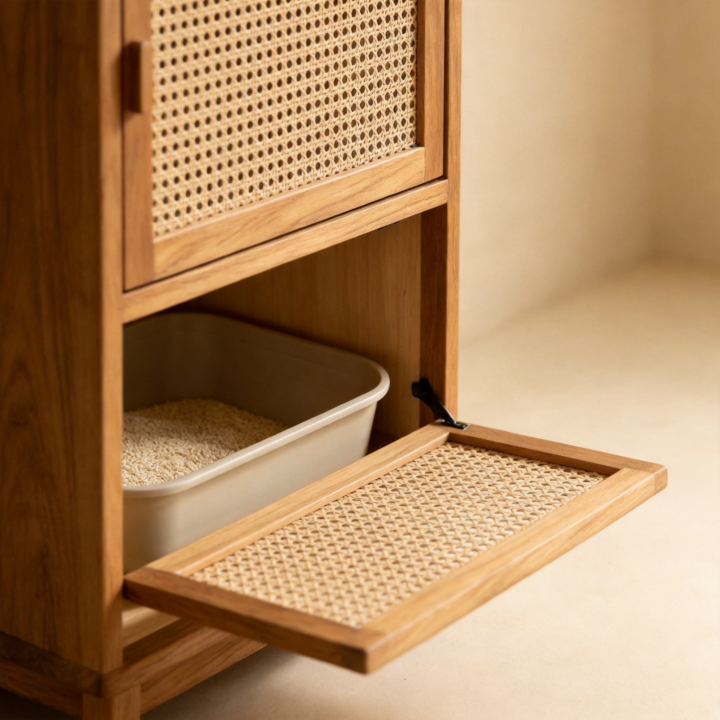 🛒 Wood Rattan Cat Litter Hideaway Transform The Litter Box Into A Beautiful Part Of Your Home