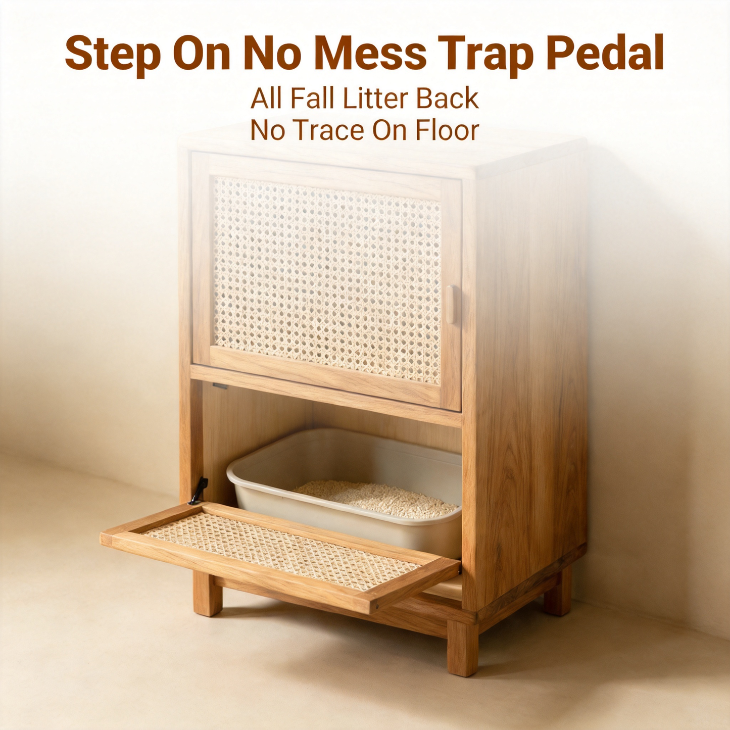 🛒 Wood Rattan Cat Litter Hideaway Transform The Litter Box Into A Beautiful Part Of Your Home